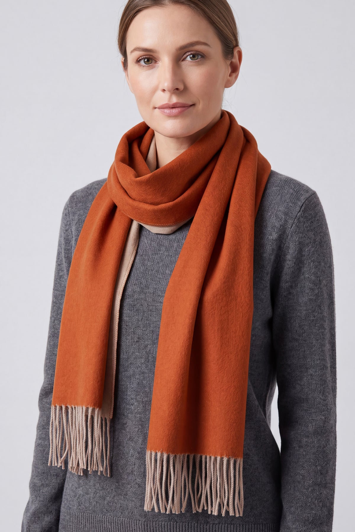 Women's Reversible Two-Tone Woven Scarf with Fringed Edges