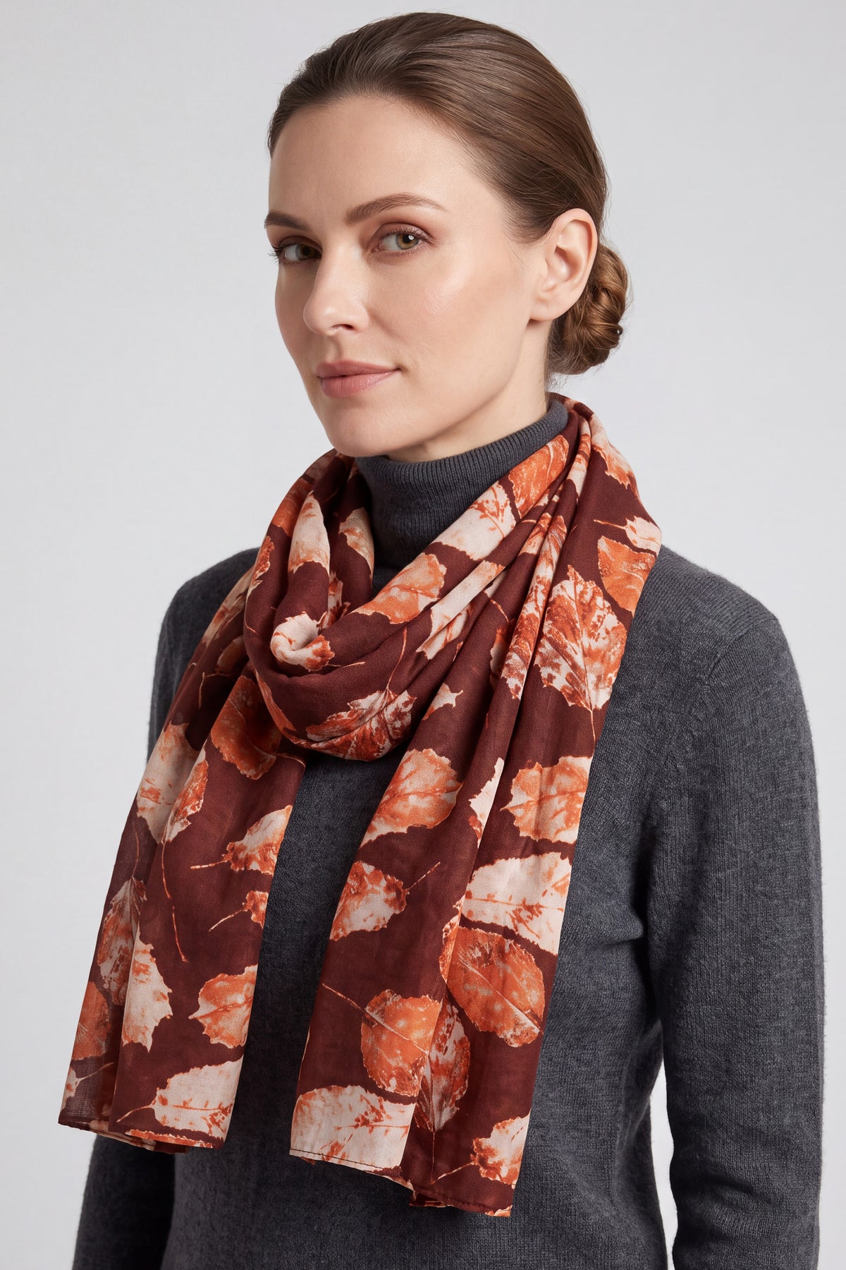 Women Metallic Leaf Print Lightweight Scarf