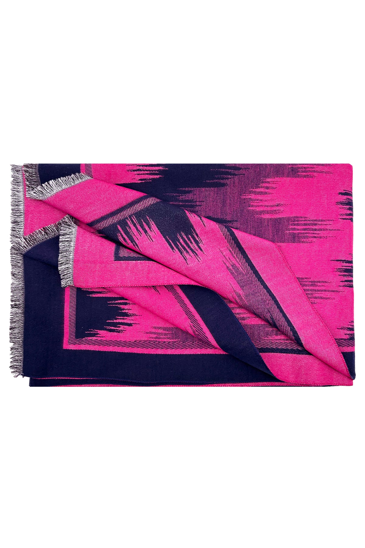 Women Abstract Pattern Woven Scarf with Fringed Edges