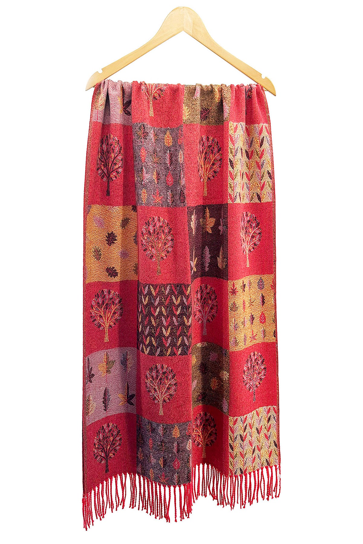 Women's Enchanted Forest Mosaic Scarf with Tassel Fringe