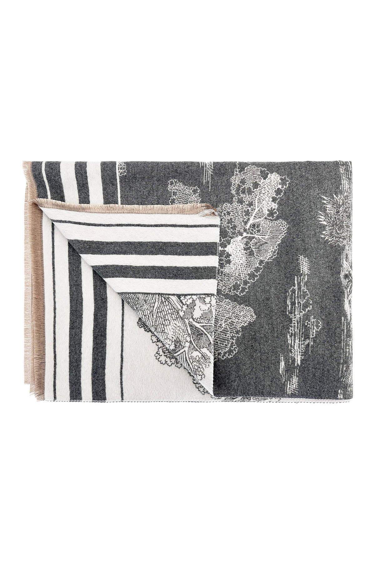 Women’s Toile Print Woven Scarf with Fringed Edge