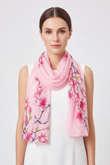 Soft Flowers on Branch Print Chiffon Scarf