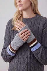 Women’s Soft Knit Fingerless Gloves with Striped Cuffs