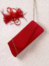 Satin Envelope Clutch Bag and Feather Fascinator Occasion Red Set