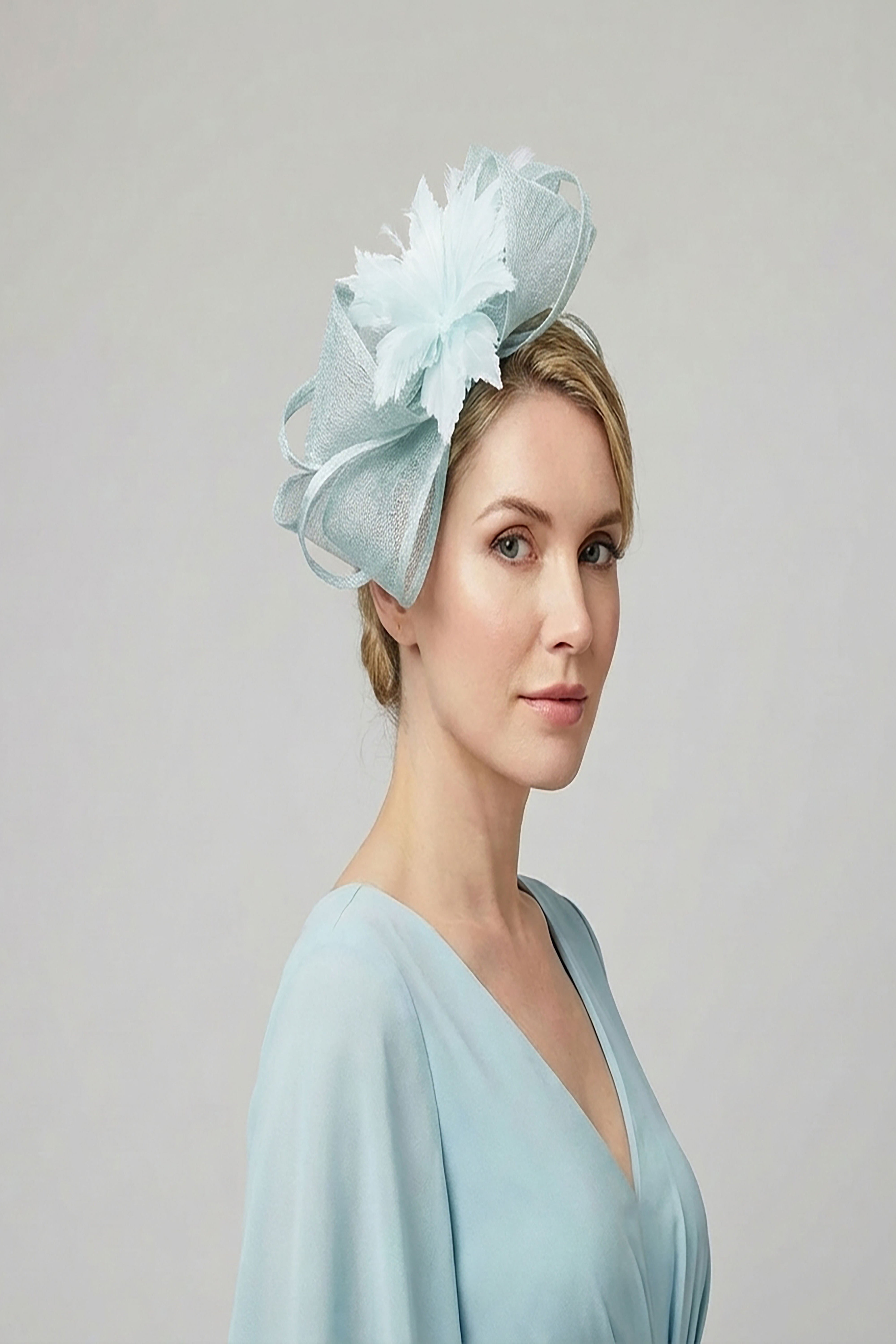 Curly Sinamay Fascinator with Feather Flower