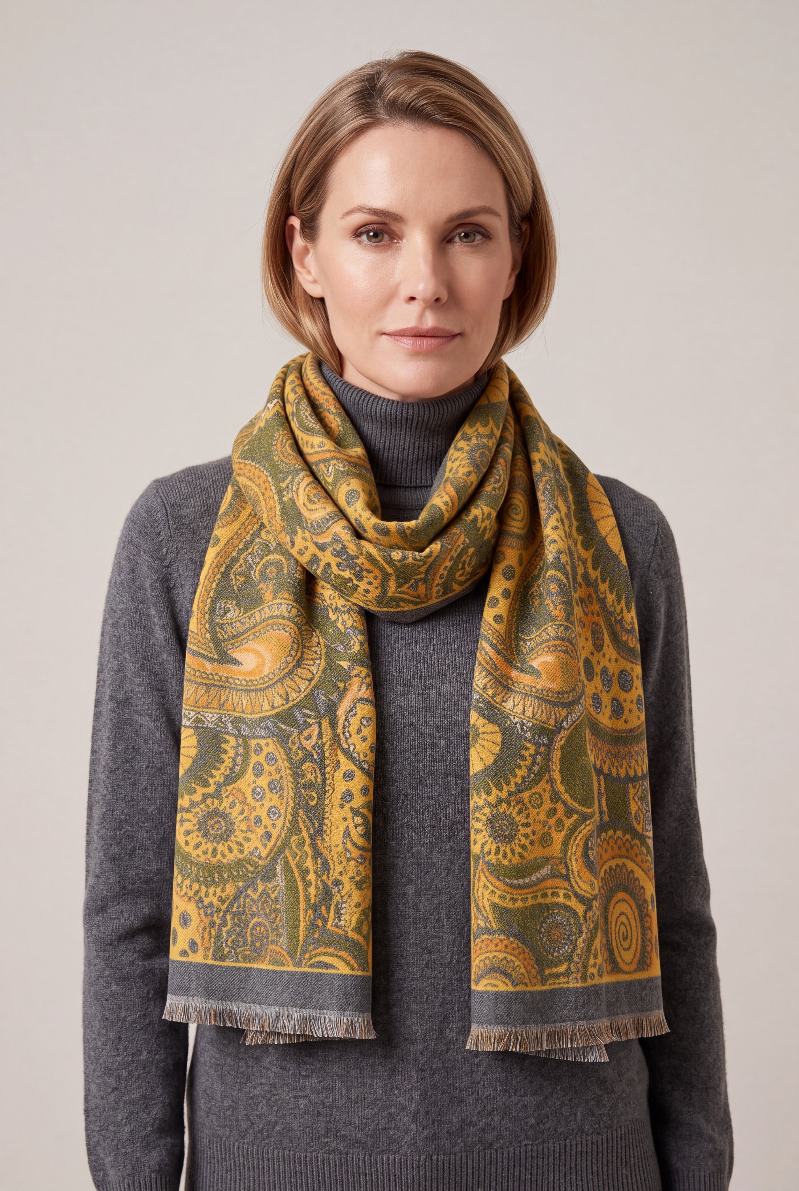 Mandala Pattern Reversible Scarf – Soft Touch, Decorative Fringe