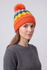Colourful Diamond-Shaped Pom Pom Hat