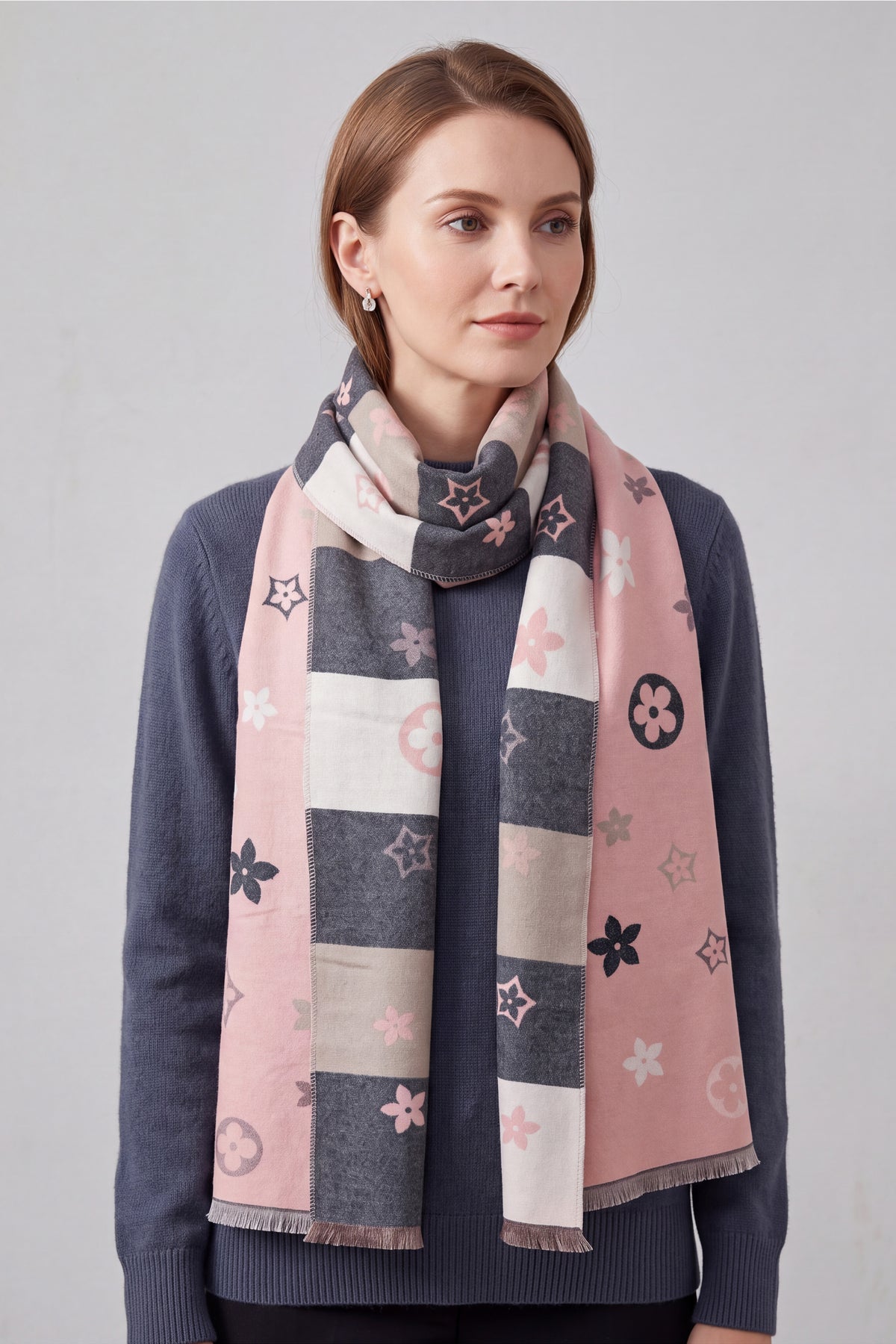 Women’s Reversible Floral Print Scarf – Soft Lightweight Fringed Wrap