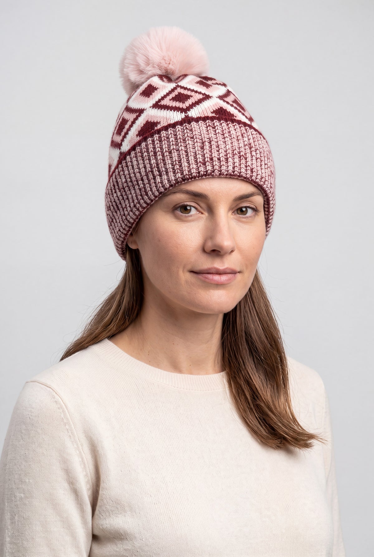 Classic Knitted Diamond Pattern Pom-Pom Hat