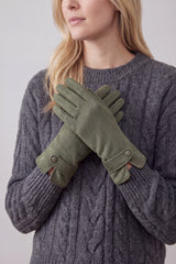 Plain Touch Screen Winter Gloves with Single Button Detail on Cuff