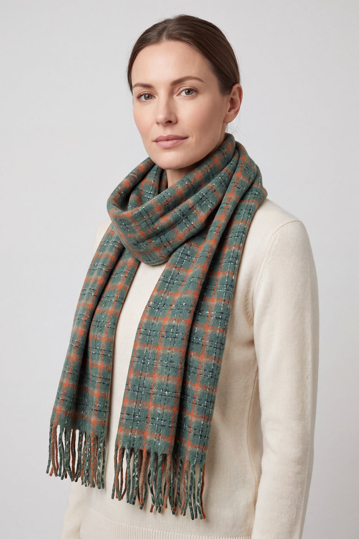 Checked Wool-Blend Scarf with Tassels