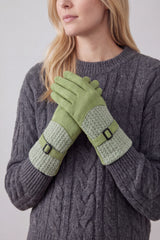 Women’s Faux Suede Textured Panel Buckle Detail Touchscreen Gloves