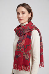 Galaxy of Flowers Print Wool-Blend Scarf with Tassels