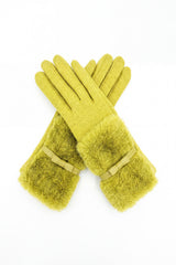 Women's Knitted Fingerless Gloves with Faux Fur Cuffs and Buttons