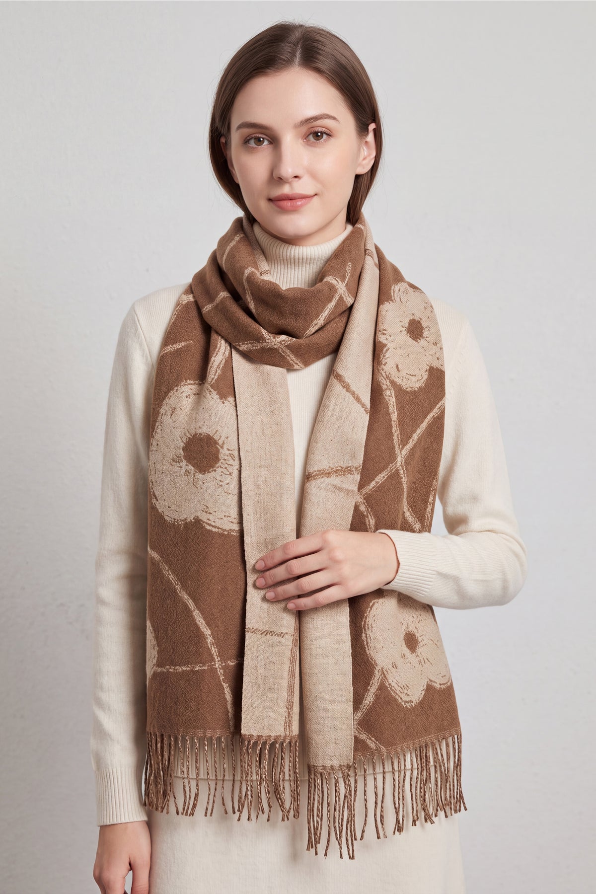 Women’s Floral Print Tassel Scarf
