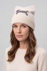 Women’s Dog Motif Knit Turn-Up Cat Ear Beanie Hat