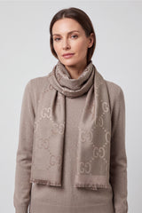 Women’s Reversible Monogram Pattern Scarf with Fringed Trim