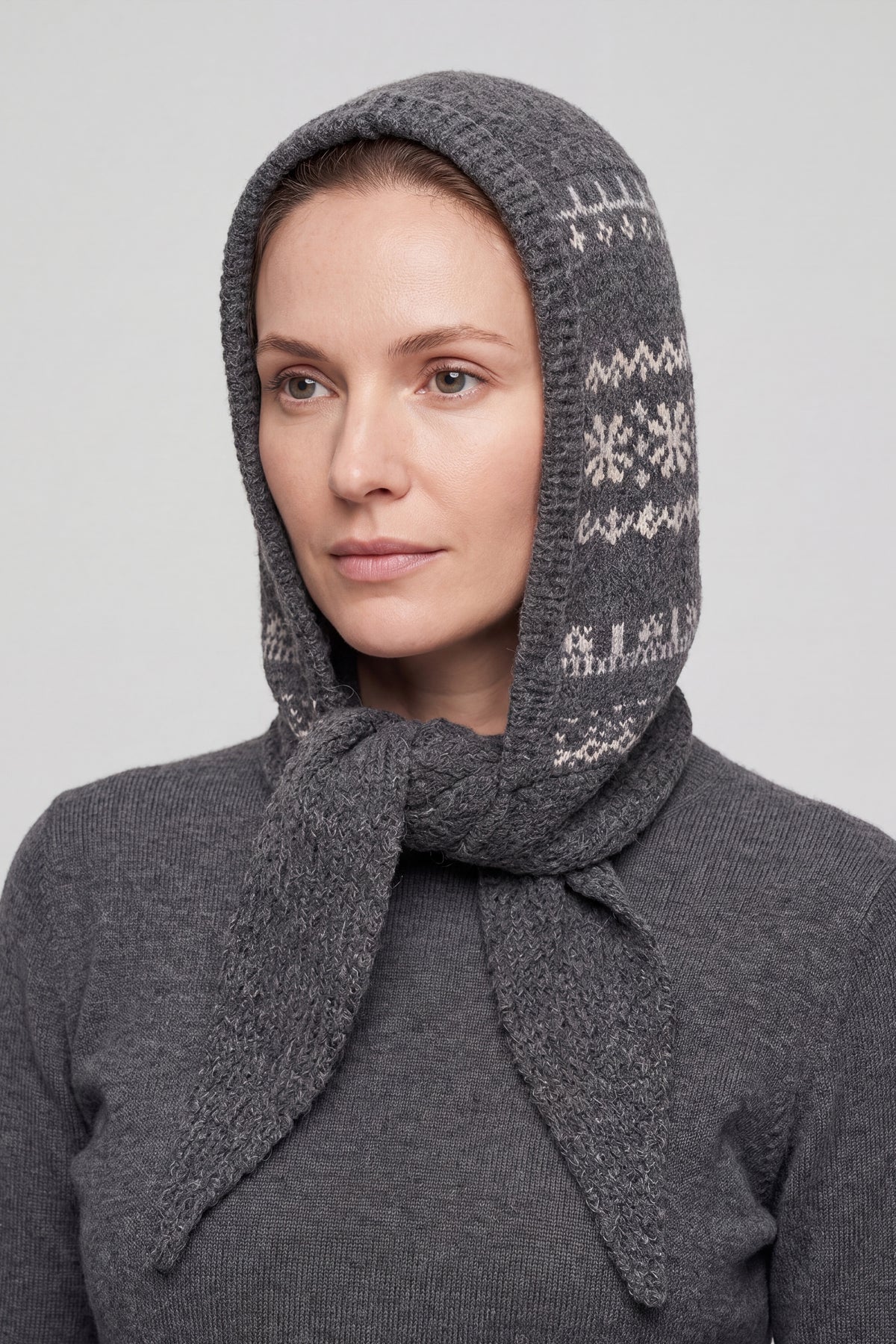 Nordic Pattern Knitted Balaclava Hood Scarf