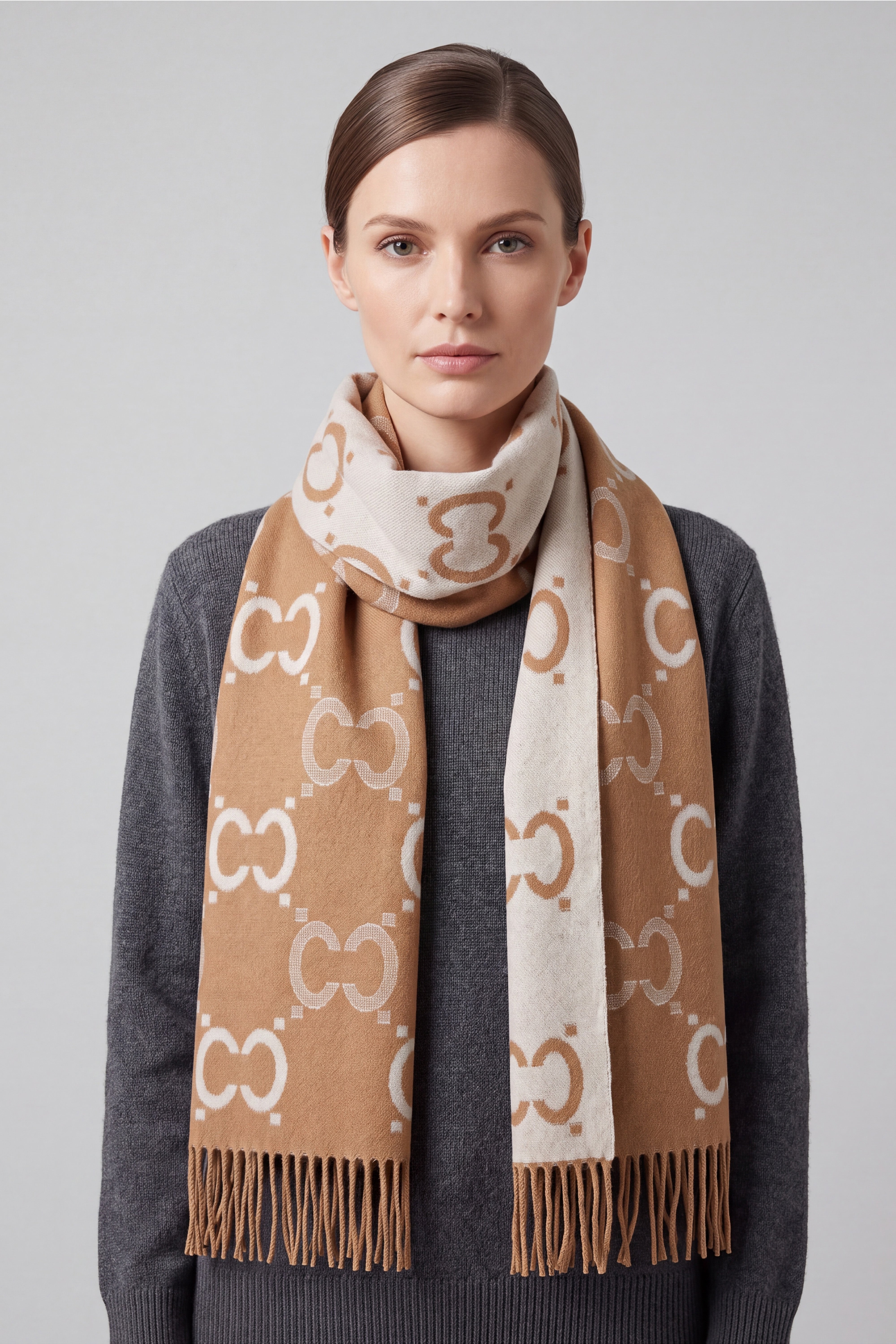 Women’s All-Over Geometric Print Reversible Fringed Scarf