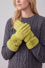 Women's Knitted Fingerless Gloves with Faux Fur Cuffs and Buttons