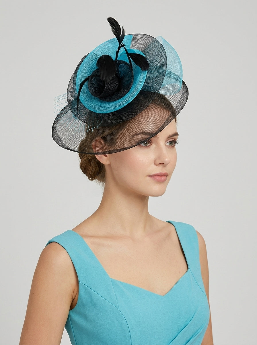 Layered Sinamay Disc Fascinator with Feather Detail