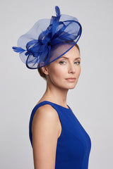 Women’s Mesh Disc Fascinator with Feather Trim, Loop Bow & Headband
