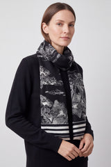 Women’s Toile Print Woven Scarf with Fringed Edge