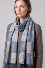 Women's Enchanted Forest Mosaic Scarf with Tassel Fringe