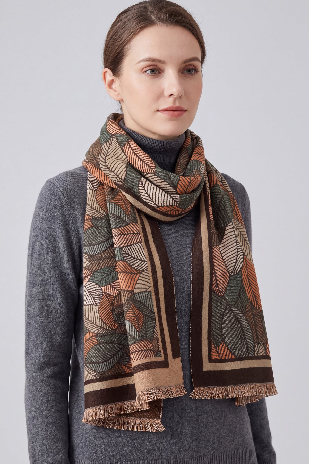 Women’s Multi-Tone Leaf Jacquard Scarf