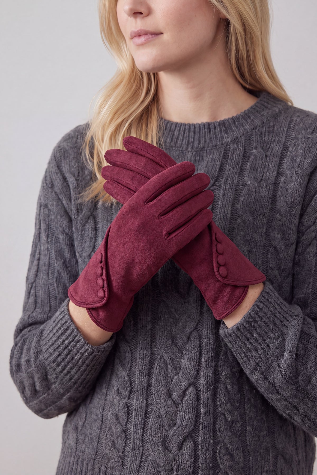 Touchscreen Soft-Touch Gloves with Vintage Button Cuff