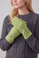 Women’s Faux Suede Animal Print Trim Button Gloves