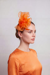 Elegant Organza Floral Fascinator with Feather Detail