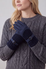 Women’s Faux Suede Textured Panel Buckle Detail Touchscreen Gloves