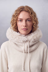 Women’s Faux Fur Trim Knitted Hood Scarf with Tie Fastening