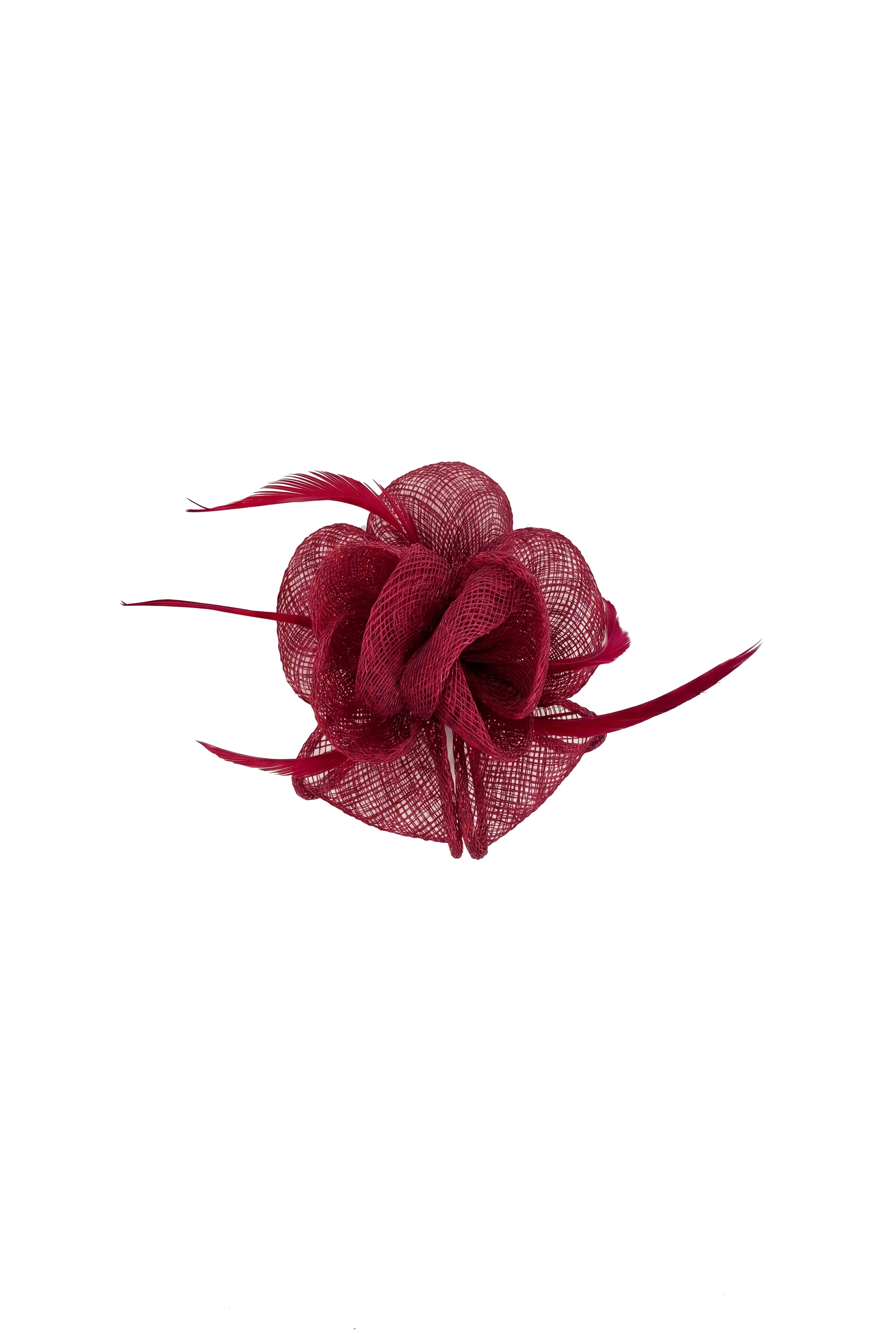 Small Sanity Flower Fascinator with Feather Trim – Dual Wear Brooch & Hair Clip