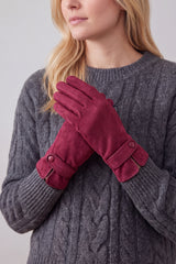 Plain Touch Screen Winter Gloves with Single Button Detail on Cuff