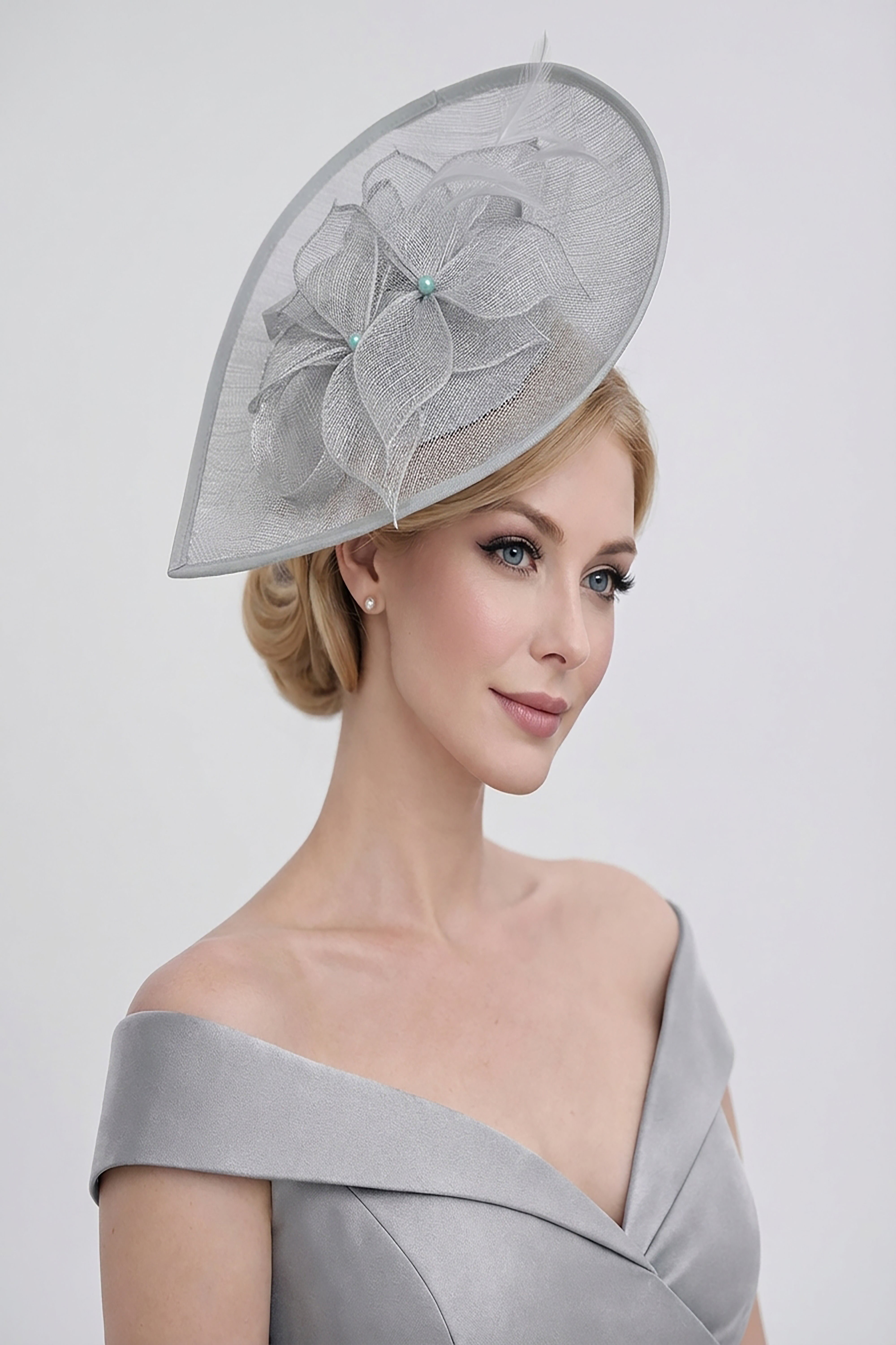 Teardrop Mesh Fascinator with Sculpted Flower Detail