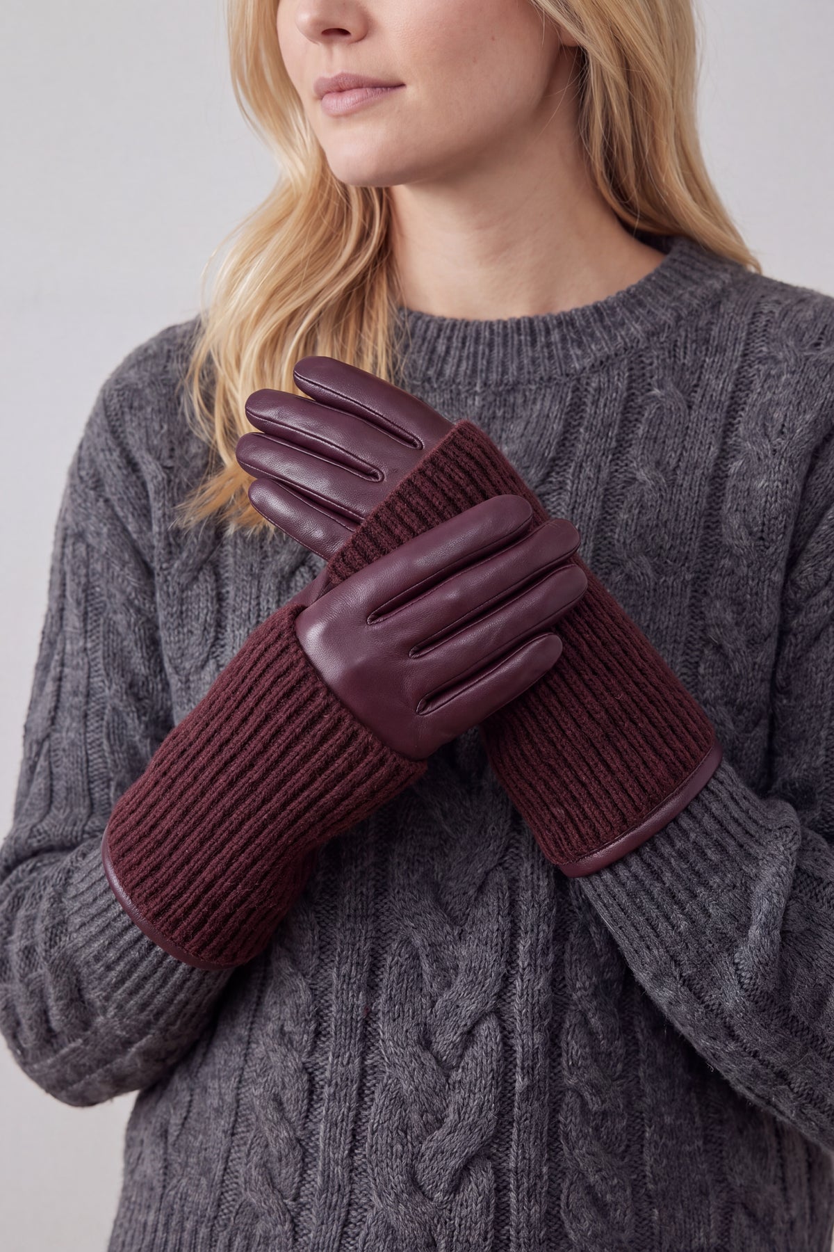2-Piece Faux Leather Gloves & Removable Knitted Fingerless Gloves Set