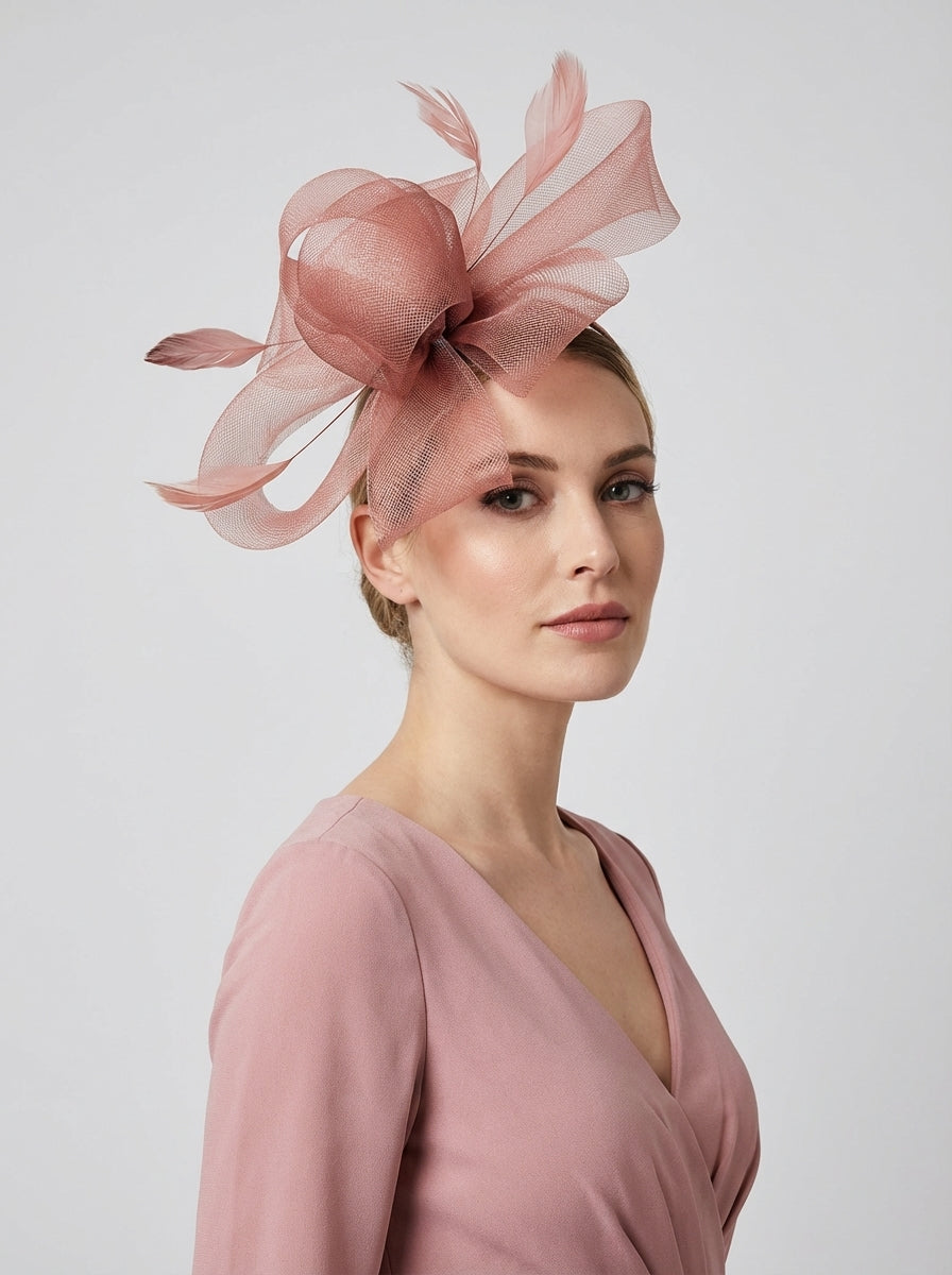 Elegant Mesh Bow Fascinator with Feather Detail
