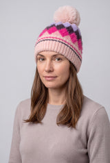Colourful Diamond-Shaped Pom Pom Hat