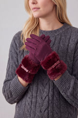 Women's Knitted Fingerless Gloves with Faux Fur Cuffs and Buttons