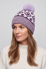 Classic Knitted Diamond Pattern Pom-Pom Hat