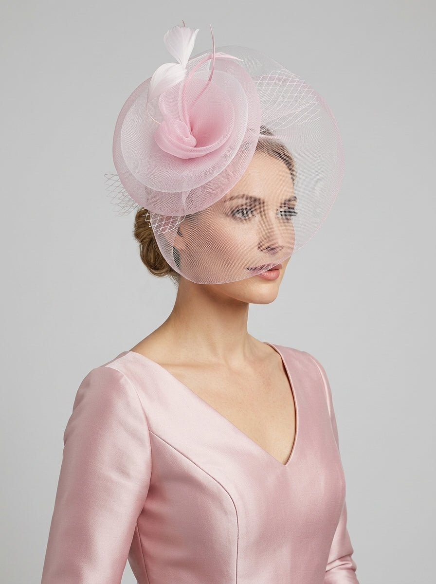 Layered Sinamay Disc Fascinator with Feather Detail