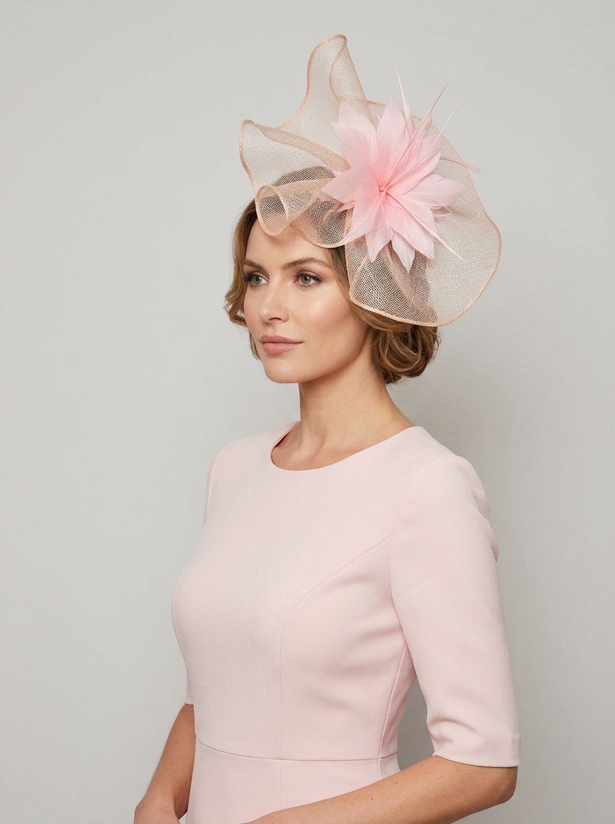Sinamay Fascinator with Feather Flower Detail Navy
