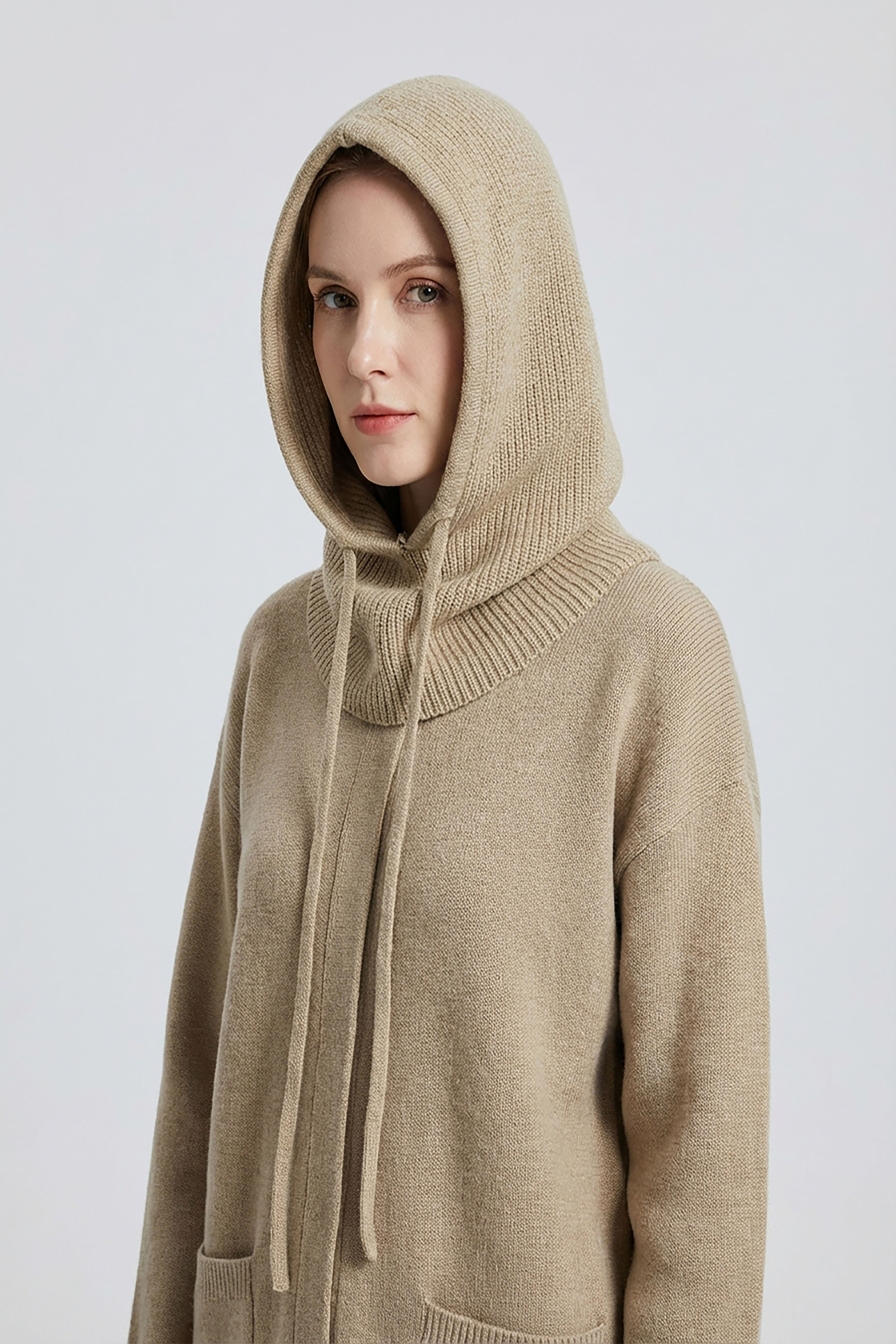 Soft Plain Knitted Balaclava Hood-2-in-1 Hat and Scarf