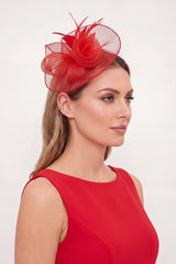 Curly Sinamay Fascinator with Feather Flower