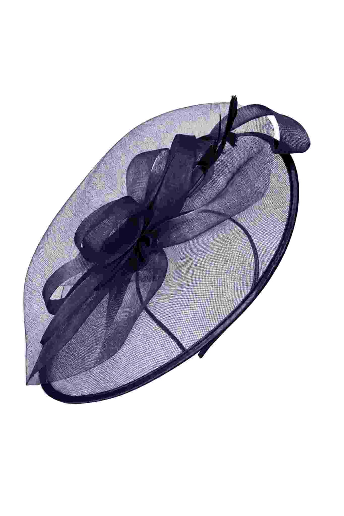 Women’s Mesh Disc Fascinator with Feather Trim, Loop Bow & Headband