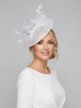 Curled Sinamay Bow Fascinator with Feather Trim Diamonds