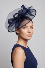 Women’s Mesh Disc Fascinator with Feather Trim, Loop Bow & Headband
