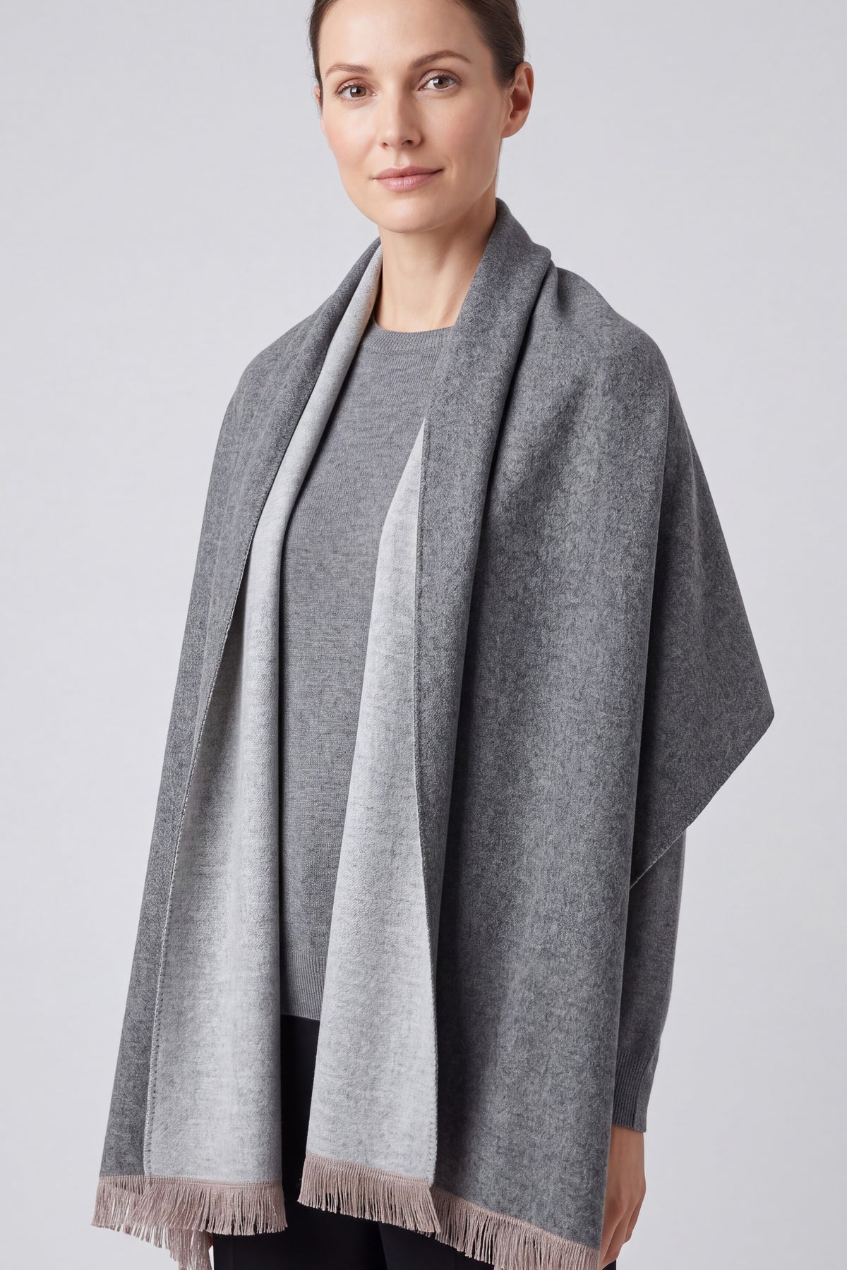 Women's Reversible Two-Tone Woven Scarf with Fringed Edges